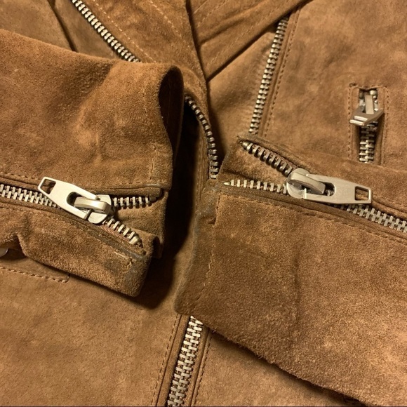 Blank NYC Suede Leather Jacket Brown Moto Fitted - Picture 9 of 15